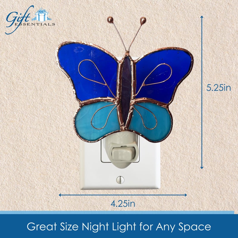 Gift Essentials Blue and Aqua Butterfly Plug in Night Light - Stained Glass Nightlight with On/Off Rocker Switch - Includes One 4 Watt Replaceable Incandescent Warm Glow Bulb - Image 4
